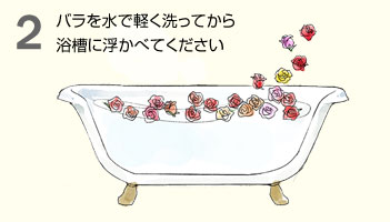2.バラを水で軽く洗ってから浴槽に浮かべてください